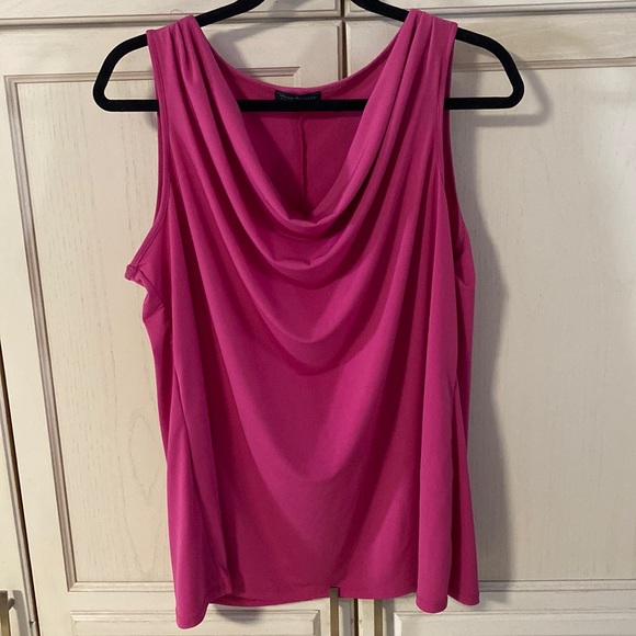 Time Square Tops - Gorgeous fuschia pink flowy tank top with draped neckline size 1X